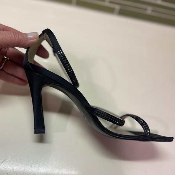 Ernesto Esposito Black Sateen and Rhinestones Strappy Sandals sz 37.5 - Picture 4 of 8